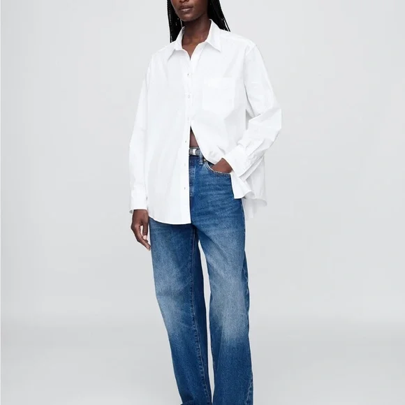 Gap Organic Cotton Poplin Big Shirt - White, XS Petite, NWT - Picture 3 of 7